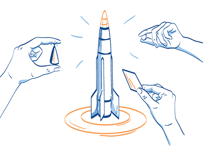 start! business hand illustration rocket startup