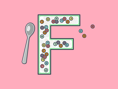 F is for... 36 days 36 days of type bowl cereal flat design froot loops illustration lettering milk minimal outline spoon sticker typography vector