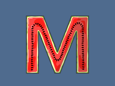 M is for... fresh fruit illustration letter lettering melon refreshing seeds skin type art typography vector watermelon