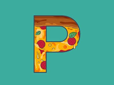 P is for... 36 days of type basil cheese crust lettering pepperoni pizza slice typography vector