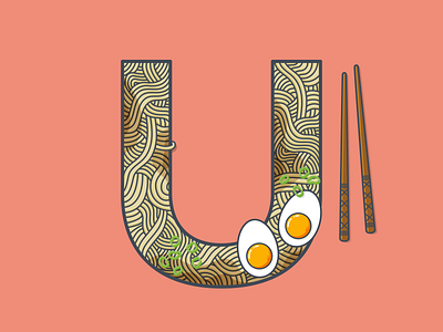 U is for... 36 days of type asian boiled egg broth chopsticks egg illustration miso noodles spring onion typography udon vector
