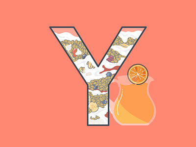 Y is for... 36 days of type banana berries blueberry breakfast coral fruit granola illustration orange orange juice peach vector yoghurt yogurt