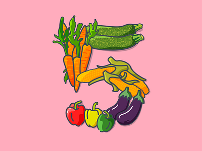 Five a day 36 days of type 5 a day aubergine carrots five a day flat design food art healthy illustration sticker typography vector vegetable medley vegetables