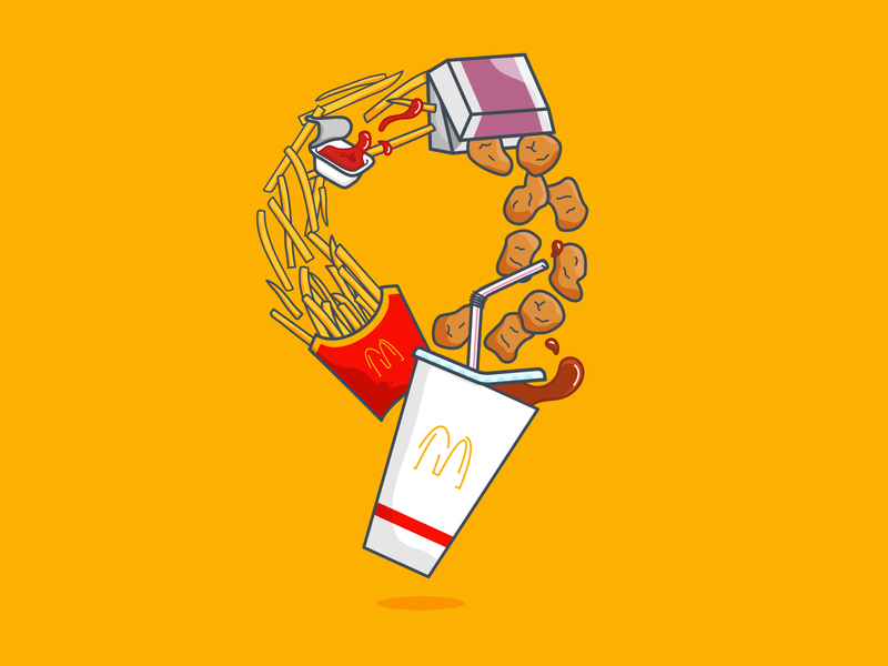 9 nugget meal 36 days of type chicken nuggets chips coke fast food french fries illustration junk food lettering mcdonalds mcnuggets takeaway typography vector vector art