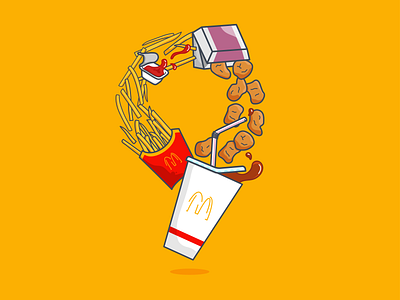 9 nugget meal 36 days of type chicken nuggets chips coke fast food french fries illustration junk food lettering mcdonalds mcnuggets takeaway typography vector vector art