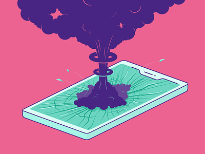 You have one nuke message alert bomb broken glass cellphone cracked display explosion flat design illustration iphone message mobile notification screen smashed smoke smoke rings vector