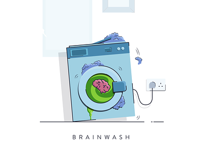 Brainwash brainwash cleaning electrical foam hypnosis illustrobtion play on words plug socket poster pun washing machine