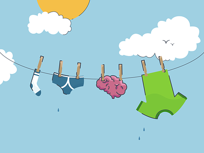 Brainwash brainwash clothes clothing clouds flat design icon illustration illustrobtion laundry outline pegs sky vector washing washing line