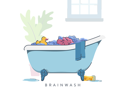 Scrub-a-dub bath bathroom bathtub brainwash illustration illustrobtion minimal outline rubber duck sponge towel vector washing
