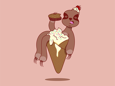 Gluttony or Sloth? cherry claws flat design food gluttony ice cream ice cream cone illustration pie sloth sprinkles tongue vector