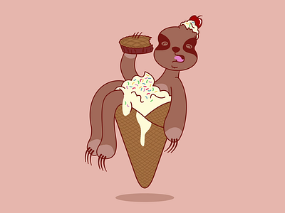Gluttony or Sloth animation cherry claws flat design food gluttony ice cream ice cream cone illustration pie sloth sprinkles tongue vector