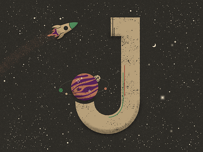 J for Jupiter - 36 Days of Type 36 days of type alien astronaut galaxy illustration jupiter lettering planets rocket solar system space stars ufo vector