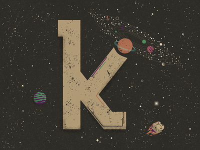 K for Kuiper belt - 36 Days of Type 36 days of type asteroid distressed distressedunrest flat design galaxy meteor milky way planets solar system stars texture truegrittexturesupply universe