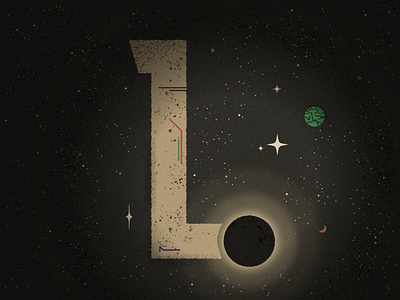 L for luminosity - 36 Days of Type 36 days of type asteroid distressed distressedunrest galaxy illustration meteor milky way outline planets solar system stars texture truegrittexturesupply typography