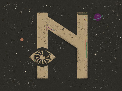 N for not sure - 36 Days of Type 36 days of type astronaut astronomy constellations distressed eclipse galaxy planets saturn stars texture typography universe vector