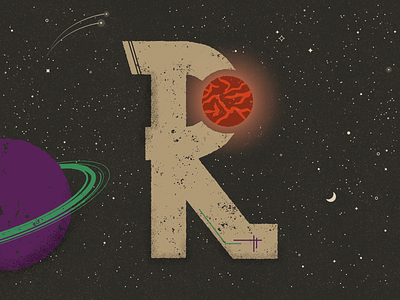 R for Red dwarf - 36 Days of Type 36 days of type distressed galaxy illustration lettering moon planet red dwarf saturn solar system space star stars texture textured truegrittexturesupply typography vector