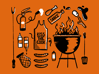 BBQ season barbecue bbq burgers condiments cooking feast food garden illustration kitchen rough sausages sketch summer