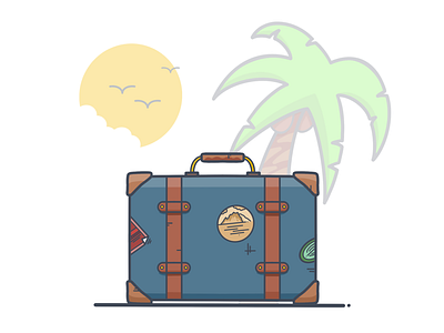 Packing light beach design draw getaway icon illustration minimal outline sticker suitcase travel vector