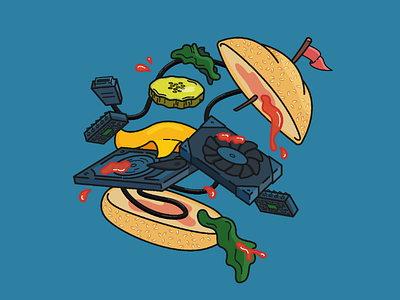Megabite bun burger components computer flag flat food icon illustration ketchup lettuce parts pickle