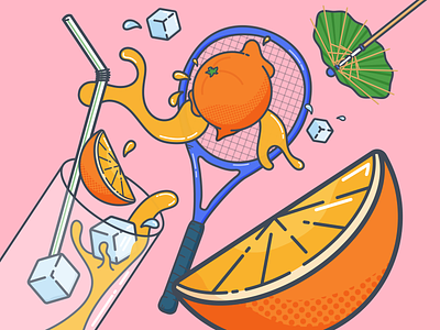 Deuce drink flat design glass ice illustration logo orange juice outline slice straw tennis ui umbrella ux vector