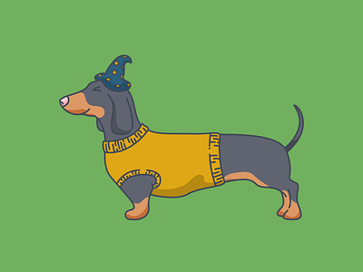 Halloweenie dachshund dog flat design halloween icon illustration jumper minimal outline sausage sausage dog sticker ui vector witch hat