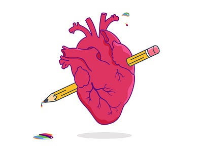 Commitment to the cause blood creativity design drawing drip heart icon illustration imagination minimal outline pencil rainbow sticker vector