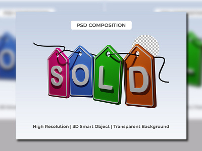 tag colorful sold 3d rendering transparent background mark