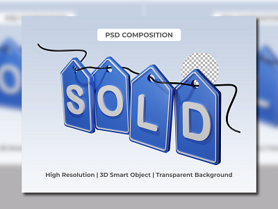 tag sold 3d rendering transparent background price