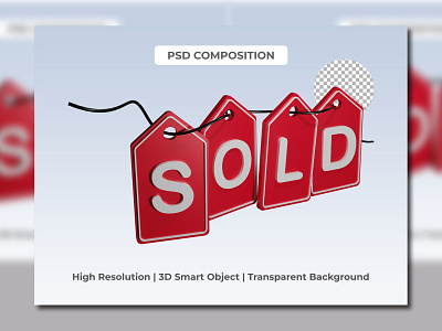 tag sold 3d rendering transparent background price