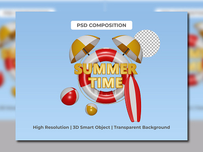 3d render of summer time with beach summer concept poster