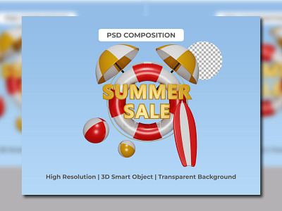 3d render of summer sale with beach summer concept