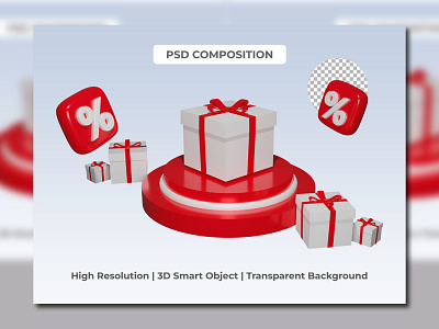 3d render of online shop illustration gift boxes in podium mockup