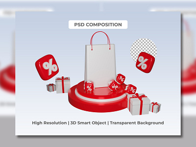 3d render of online shop discount illustration with paper bag design