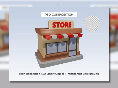 3d render of Store shop side view illustration object