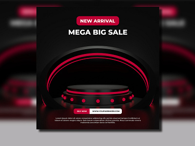 3d futuristic red neon stand for product display mockup modern