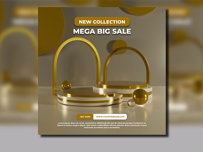 3d render podium shaped gold luxury background for promotion