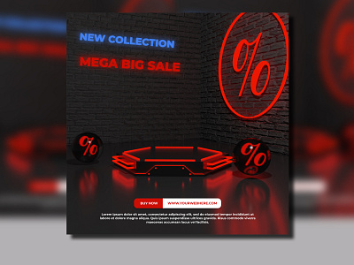 3d render futuristic podium with discount for product display banner