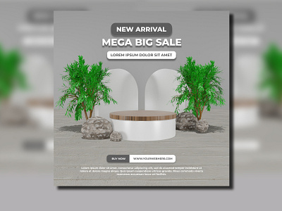 3d render of natural podium with tree and stone for product shadow