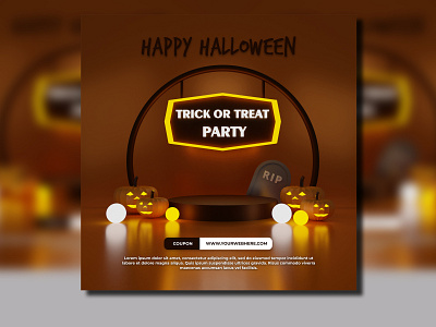 3d render of happy halloween trick and treat party with pumpkin cute