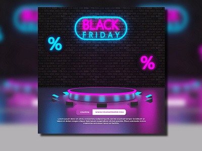 3d render of futuristic neon black friday discount for product cyber