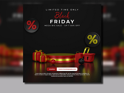 3d render of podium black friday with gift box, discount abstract