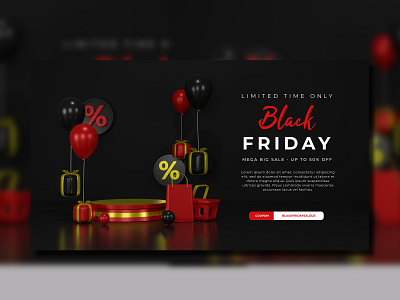 3d render of black friday podium for banner template empty