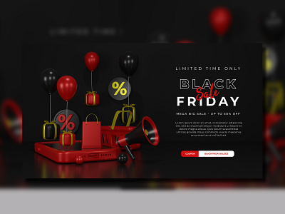 3d render of black friday sale promotion for banner template store