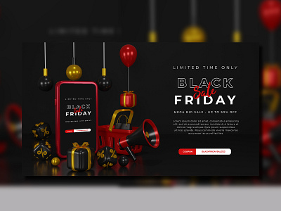 3d render black friday banner template with phone mockup buy