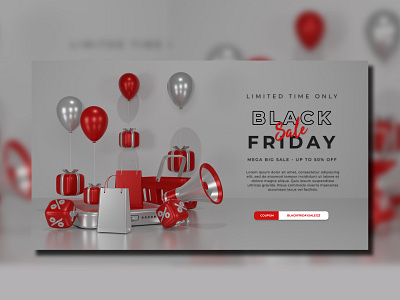 3d render black friday special offer with shopping concept christmas