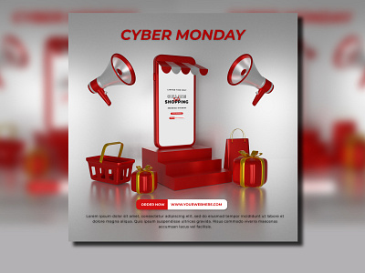 3d phone mockup cyber monday for online shopping promotion advertising