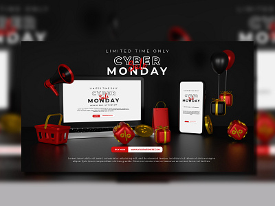 3d render laptop and phone mockup for cyber monday sale advertising