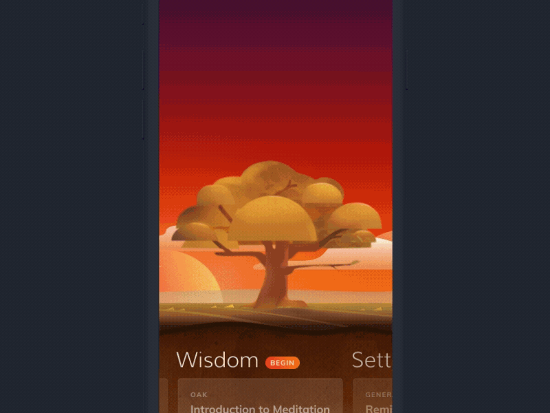 Oak Meditation Early Concept tree interaction animation prototype after effects iphone mobile app ios oak
