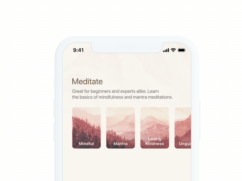 Oak Meditation App Interaction loop open close iphone animation interaction cards ios mobile oak app
