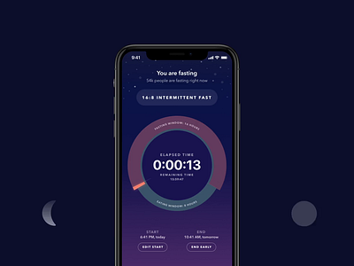Zero Fasting App v2: Day & Night animation app dark mode health interaction ios iphone mobile night timer ui ux